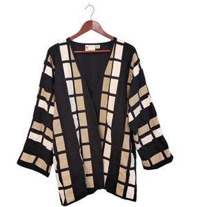 Yak Magic Bison Cotton Cardigan Geometric‎ Womens Size Large Boho Festive Comfy